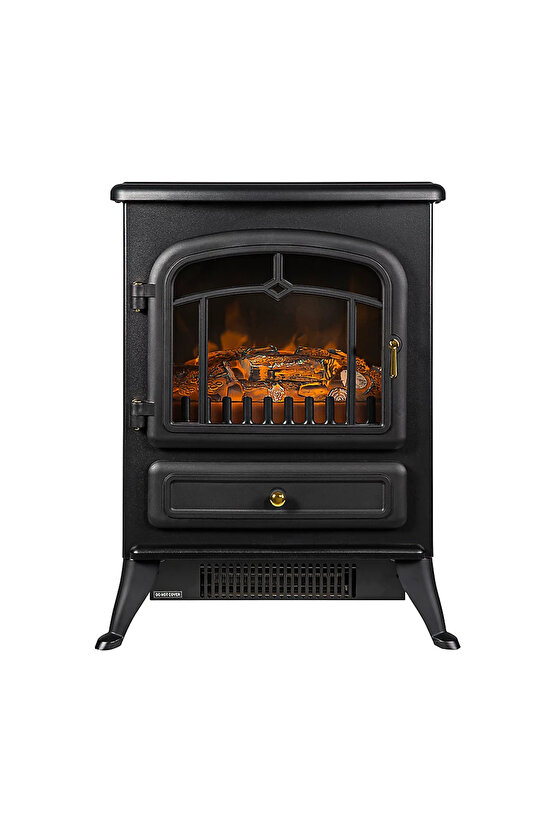 Elektrikli Şömine Siyah 1850 W Metal Kasa, Fanlı şömine, Elektrikli Soba , Gold Kulp ,Gold detaylı