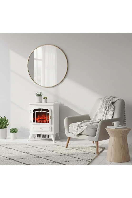 Elektrikli Şömine Beyaz 1850 W Metal Kasa, Fanlı şömine, Şömine Soba