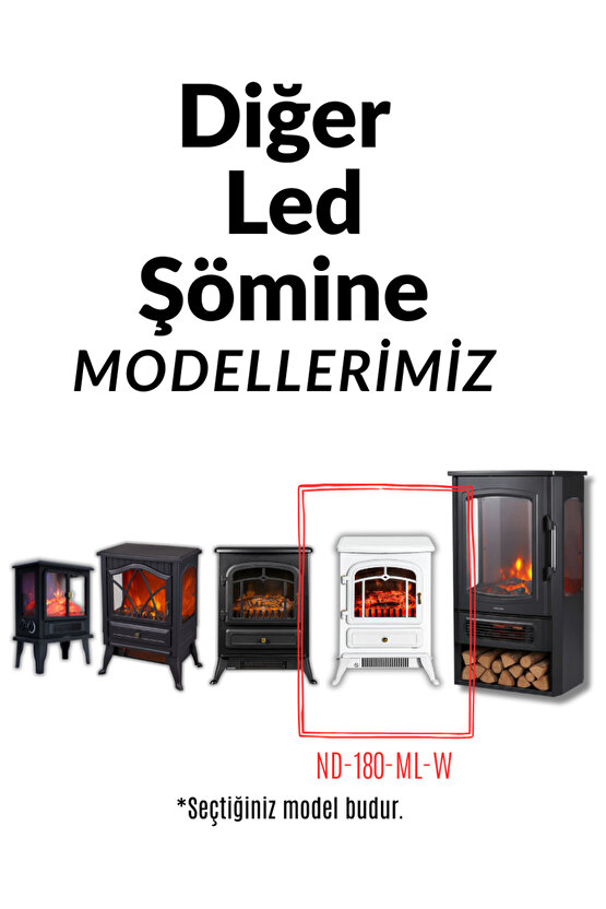Elektrikli Şömine Beyaz 1850 W Metal Kasa, Fanlı şömine, Şömine Soba