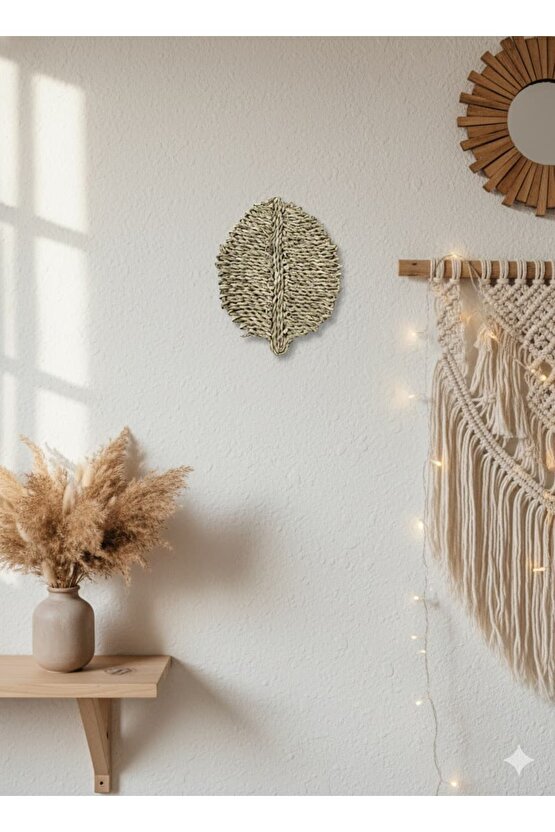 El Yapımı Saz Yaprağı Duvar Aksesuarı Bambu Dekorasyon Natürel Bohem Small