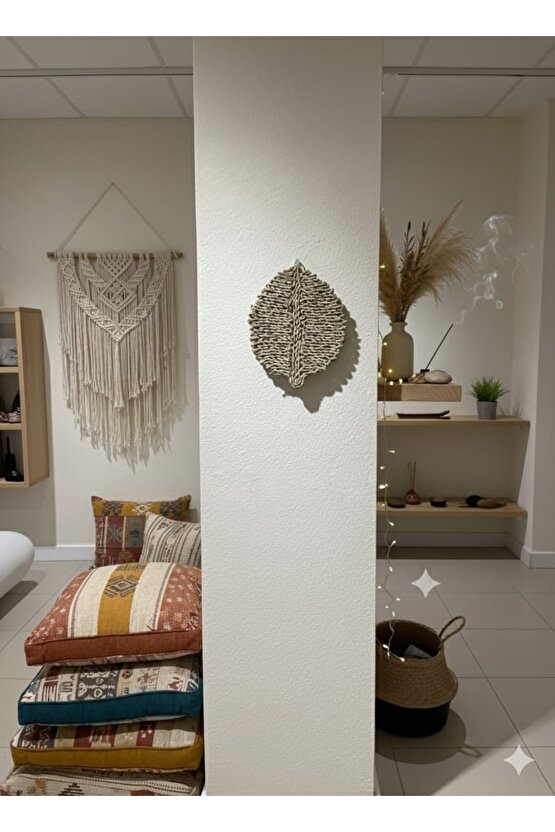 El Yapımı Saz Yaprağı Duvar Aksesuarı Bambu Dekorasyon Natürel Bohem Small