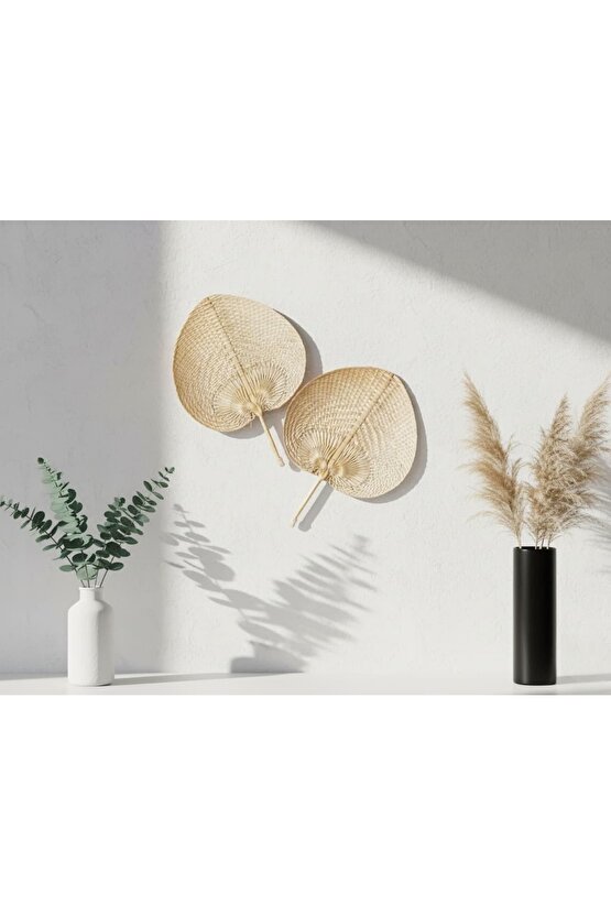 Doğal Bambu Kalp Yelpaze Bohem Duvar Süsü El Örgüsü, Dekoratif