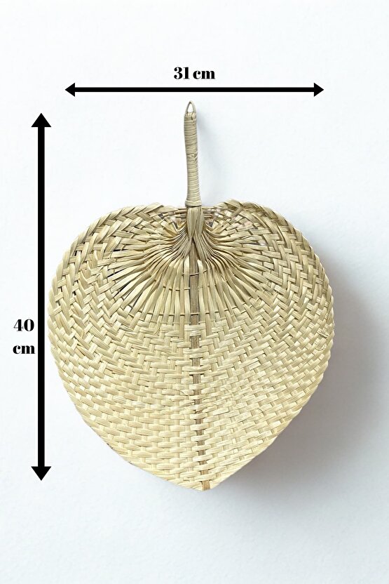 Doğal Bambu Kalp Yelpaze Bohem Duvar Süsü El Örgüsü, Dekoratif