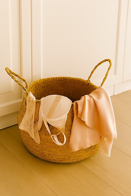 Doğal Rattan El Örgüsü Hasır Sepet | Bohem FLÅDIS Tarz Dekoratif Saklama Sepeti