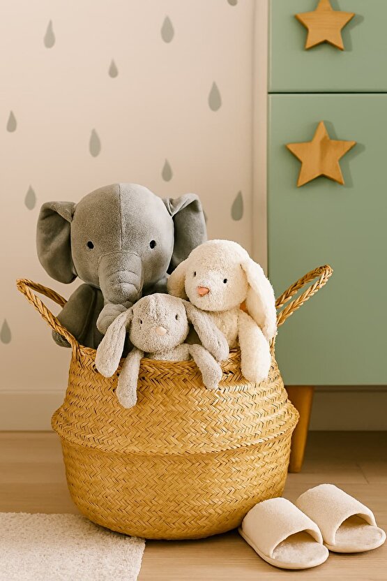 Doğal Rattan El Örgüsü Hasır Sepet | Bohem FLÅDIS Tarz Dekoratif Saklama Sepeti