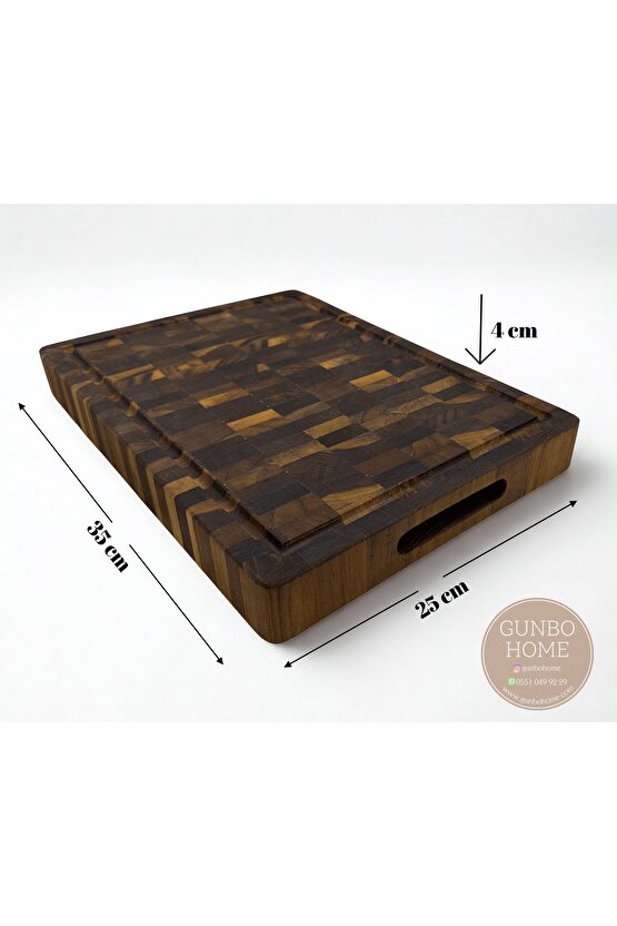 Tik Chef Kesme Tahtası Large Boy ENDGRAIN 35×25×4 cm Masif Ahşap Doğrama tahtası Sunum Tahtası