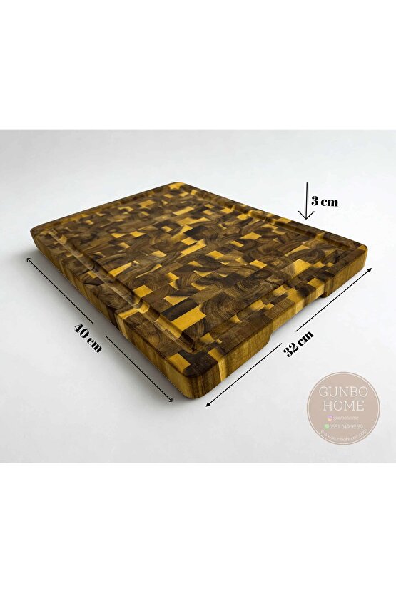 Akasya Kesme Tahtası XL Boy ENDGRAIN 40x32x3 cm VNHT-003 Masif Ahşap Doğrama tahtası Sunum Tahtası