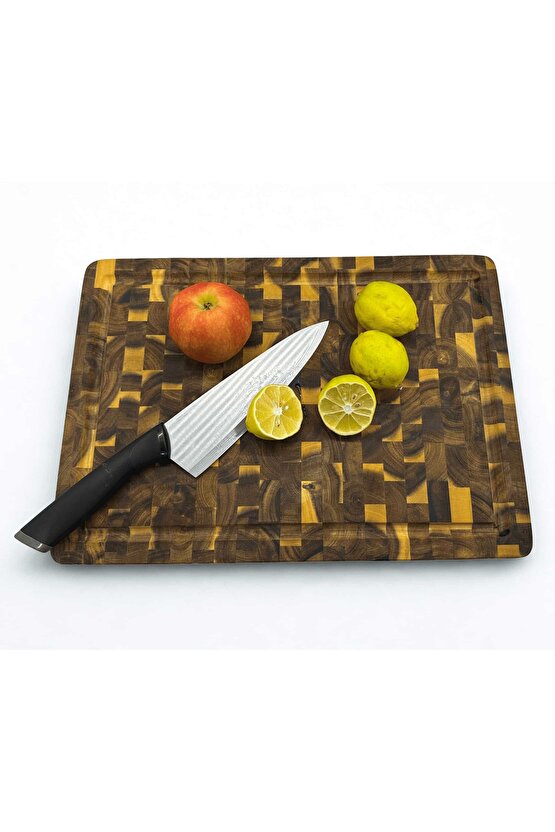 Akasya Kesme Tahtası XL Boy ENDGRAIN 40x32x3 cm VNHT-003 Masif Ahşap Doğrama tahtası Sunum Tahtası