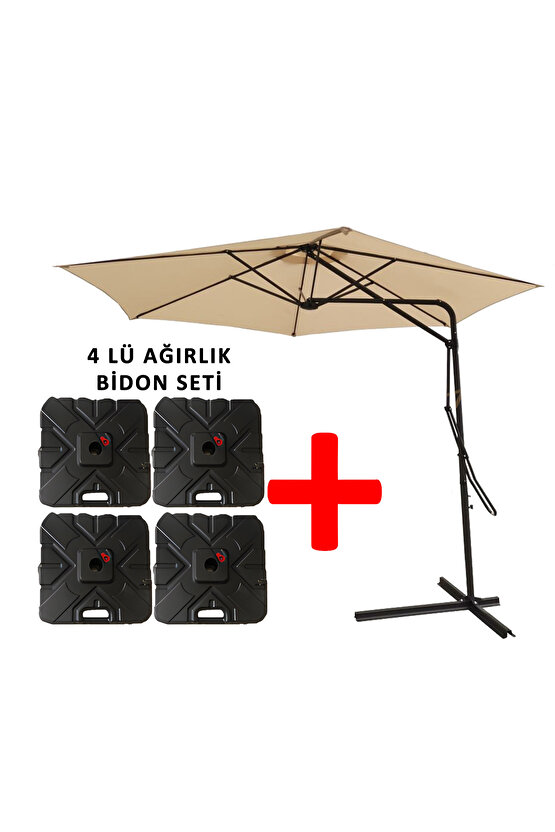 3 Mt Şemsiye + 4 Lü Ağırlık Seti Havuz Şemsiyesi Bidonlu, Bahçe Şemsiyesi, Teras Şemsiyesi Set