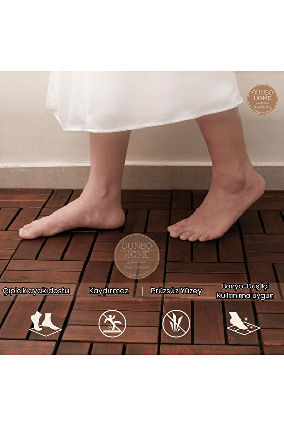 Runnen Akasya Ağacı Yer Karosu 9 Adet Bahçe Banyo Deck Ahşap Karo Masif Yer Döşemesi Balkon Deck