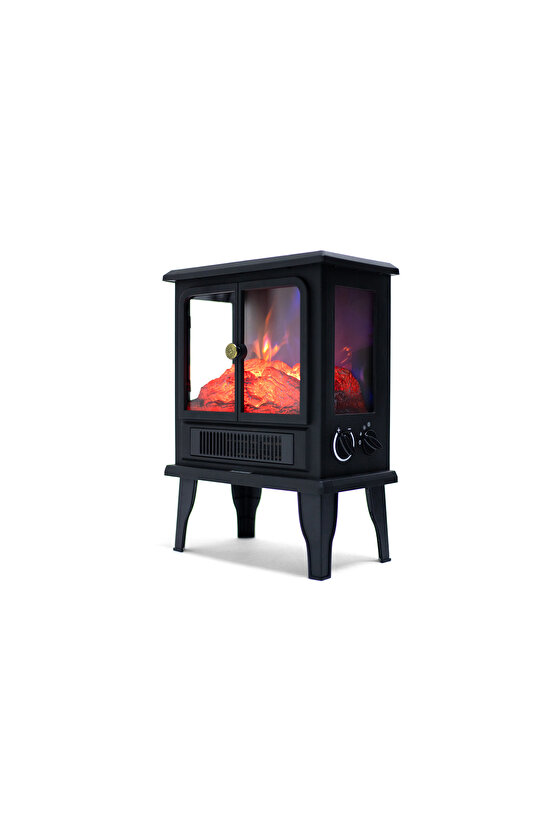 Elektrikli Şömine Fanlı 3 Tarafı Camlı Led Alev Efektli 1500 W Elektrikli Bacasız Şömine