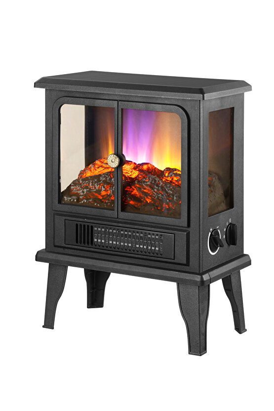 Elektrikli Şömine Fanlı 3 Tarafı Camlı Led Alev Efektli 1500 W Elektrikli Bacasız Şömine