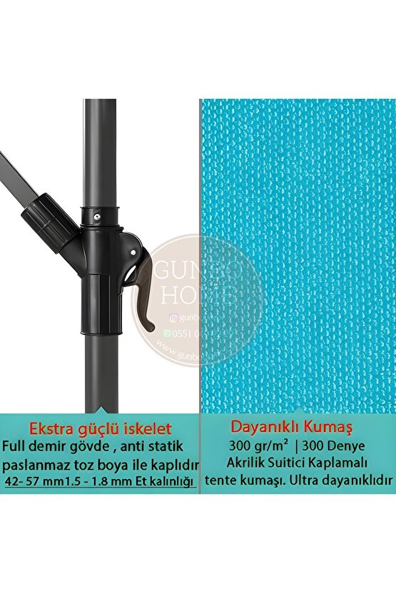 3 Mt 8 Kaburga Full Demir 21 Kg TURKUAZ Bahçe Şemsiyesi Full Set Havuz Şemsiyesi Büyük Şemsiye