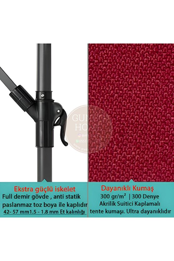 3 Mt 8 Kaburga Full Demir 21 Kg BORDO Bahçe Şemsiyesi Full Set Havuz Şemsiyesi Büyük Şemsiye