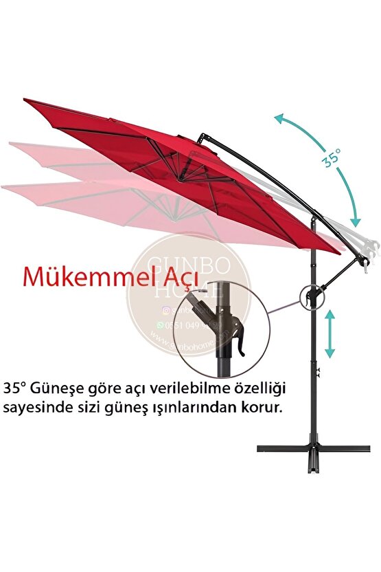 3 Mt 8 Kaburga Full Demir 21 Kg KIRMIZI Bahçe Şemsiyesi