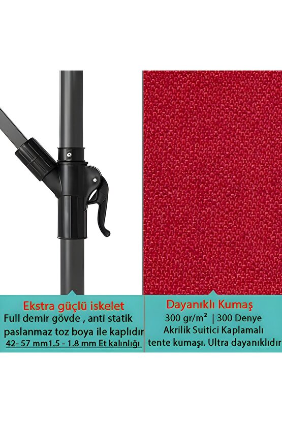 3 Mt 8 Kaburga Full Demir 21 Kg KIRMIZI Bahçe Şemsiyesi