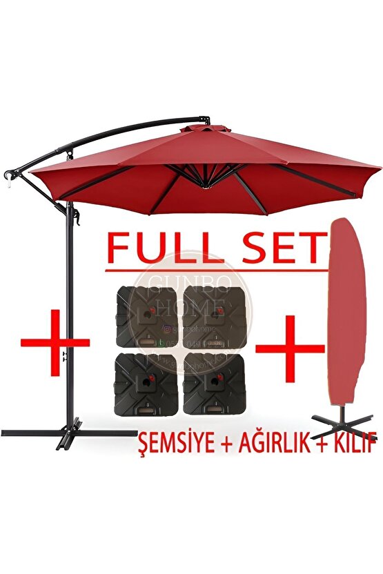3 Mt 8 Kaburga Full Demir 21 Kg Kırmızı Bahçe Şemsiyesi Full Set Havuz Şemsiyesi Büyük Şemsiye