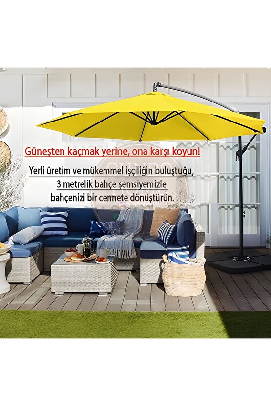 3 Mt 8 Kaburga Full Demir 21 Kg SARI RENK Bahçe Şemsiyesi