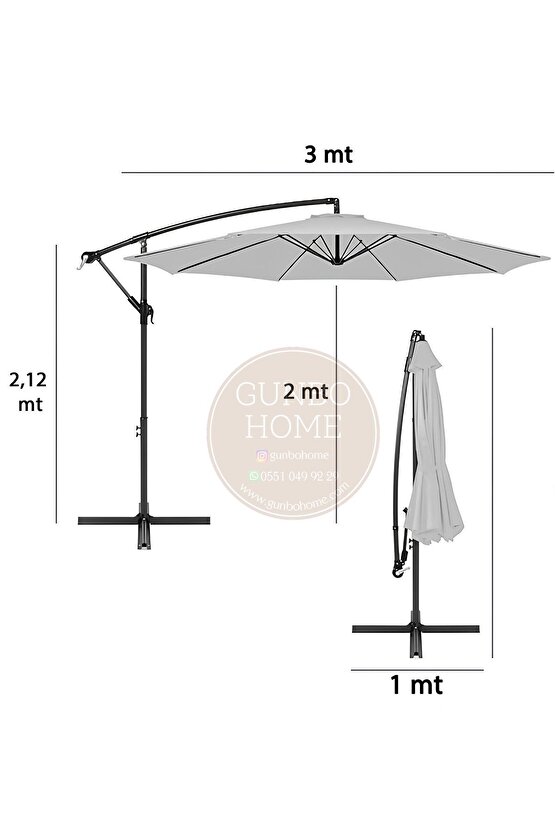 3 Mt 8 Kaburga Full Demir 21 Kg Gri Bahçe Şemsiyesi Full Set Havuz Şemsiyesi Büyük Şemsiye