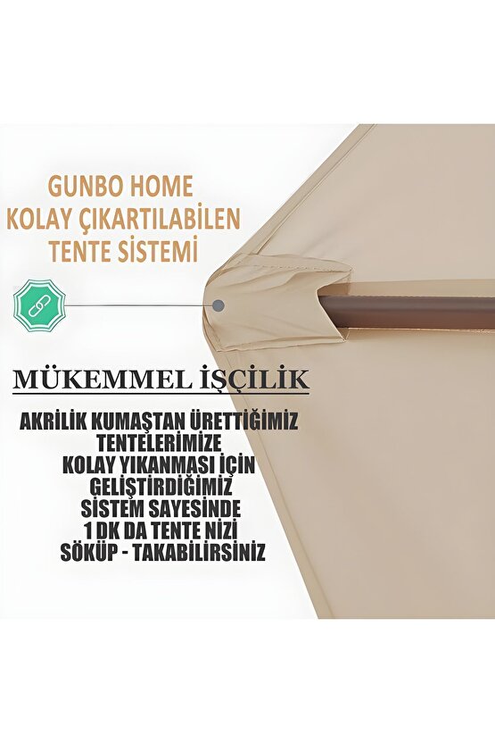 3 Mt 8 Kaburga Bej Renk Full Demir 21 Kg Bahçe Şemsiyesi Full Set Yerli Üretim Büyük Şemsiye