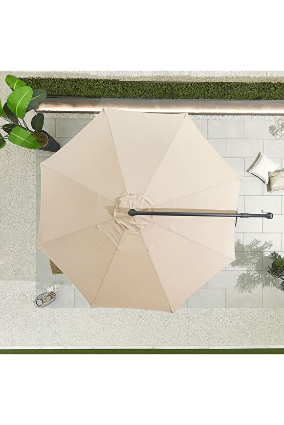 3 Mt 8 Kaburga Bej Renk Full Demir 21 Kg Bahçe Şemsiyesi Full Set Yerli Üretim Büyük Şemsiye