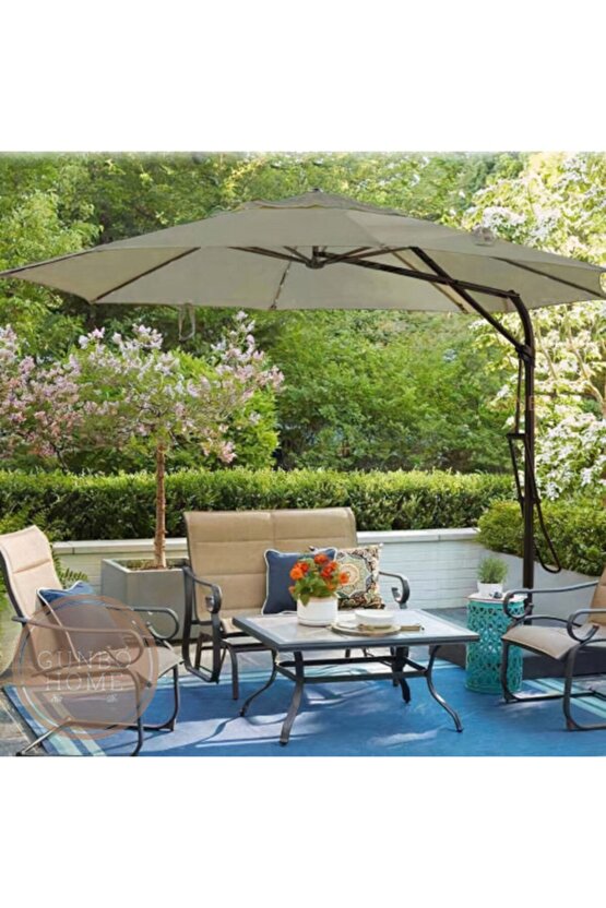 3 Mt Cappuccino Şemsiye 50 + Uv Koruma Suya Dayanıklı Bahçe Şemsiyesi Teras Gölgeliği