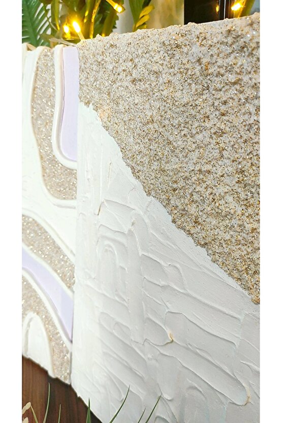 Gold Lila Beyaz Dokulu 2li Tablo