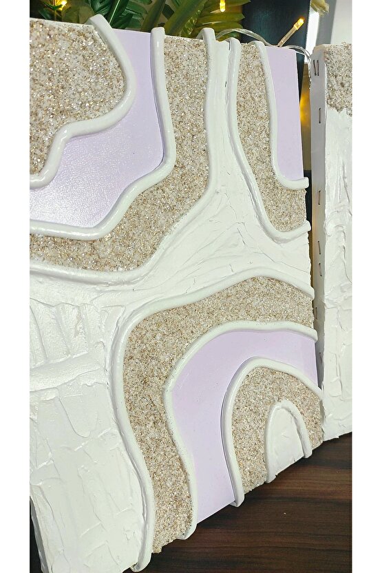 Gold Lila Beyaz Dokulu 2li Tablo