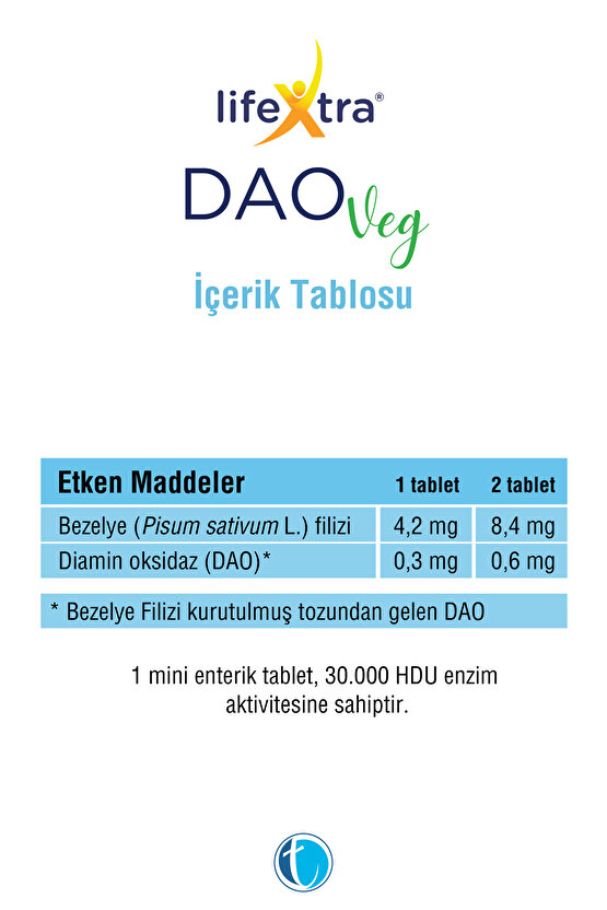 DAOVeg 30 Enterik Mini Tablet Vegan Diamin Oksidaz Enzimi