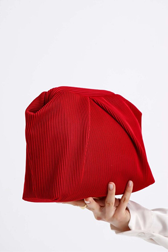 Heybes Kadın Kırmızı Piliseli Clutch El Çantası