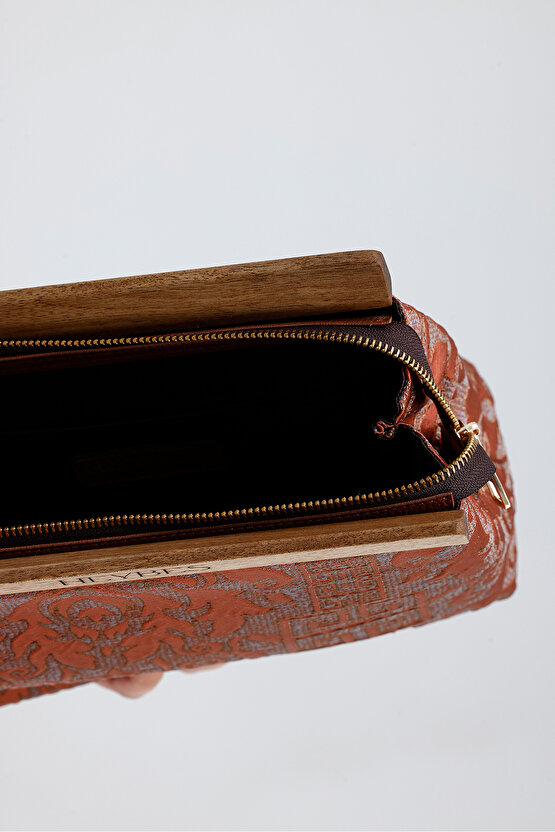Kadın Turuncu Otantik Desen Clutch Çanta