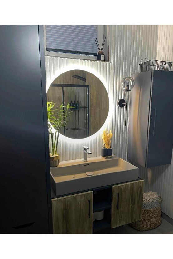 70 cm Beyaz Ledli Yuvarlak Banyo Aynası Makyaj AynasıTrafolu