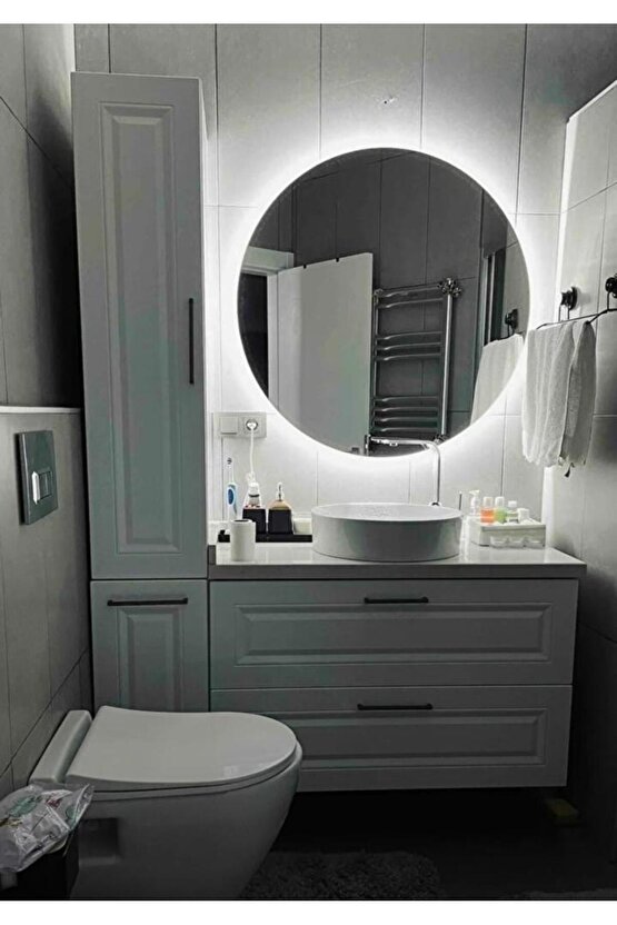 90 cm Beyaz Ledli Yuvarlak Banyo Aynası Makyaj Aynası Trafolu