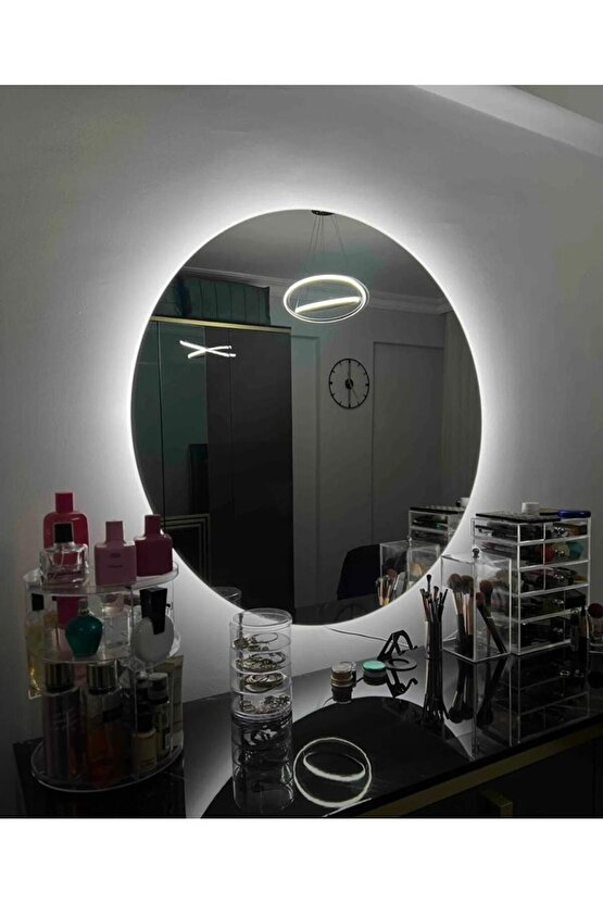 90 cm Beyaz Ledli Yuvarlak Banyo Aynası Makyaj Aynası Trafolu