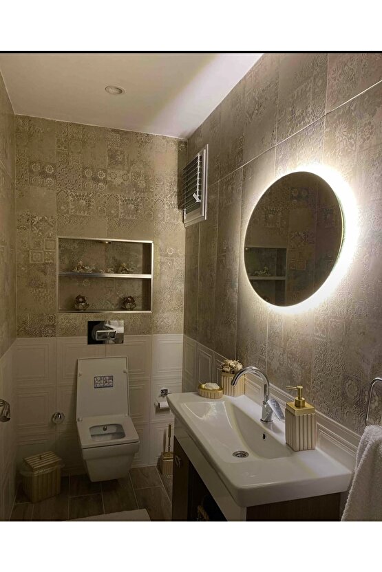 90 X 70 Cm Beyaz Ledli Elips Banyo Aynası Makyaj Aynası Prizli