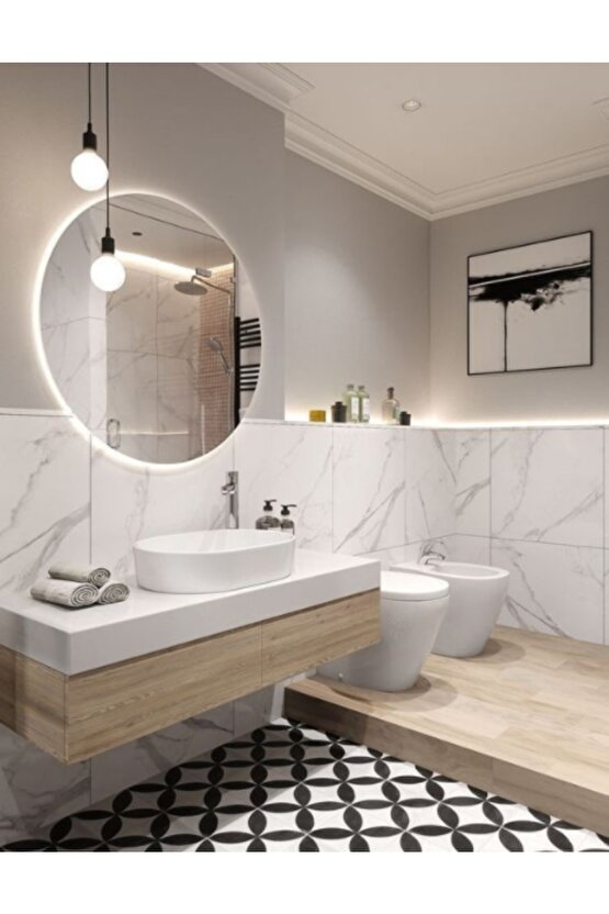 60 Cm Rgb Çok Renkli Ledli Yuvarlak Duvar Aynası Banyo Ve Makyaj Aynası Trafolu Kumandalı