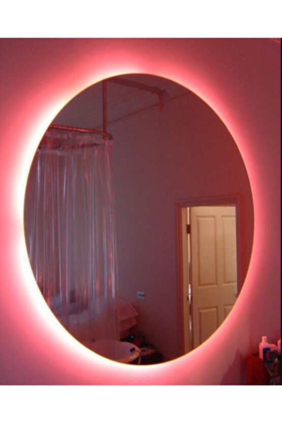 70 Cm Rgb Çok Renkli Ledli Yuvarlak Duvar Aynası Banyo Ve Makyaj Aynası Trafolu Kumandalı
