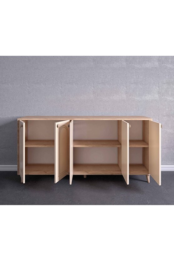 Rosalie Bohem Konsol, Kahve Köşesi, Mdf Boyama Kapak Meşe-Vizon Bej