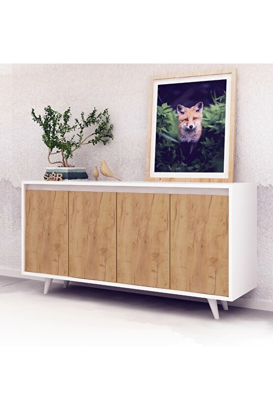 My Mob Nossa Konsol, Kahve Köşesi, Çok Amaçlı Dolap Beyaz Meşe