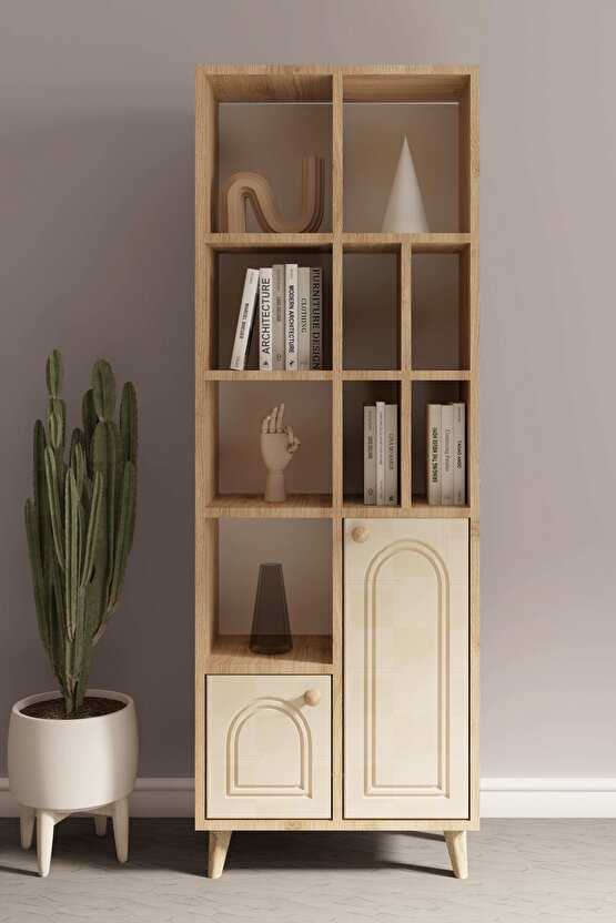 İda Bohem Kitaplık Safir Meşe-Vizon Bej