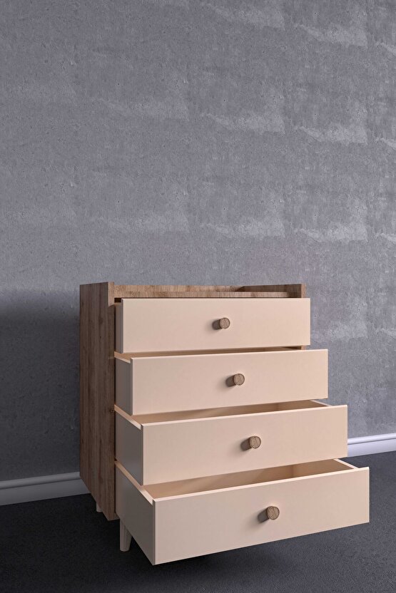 İda 4 Çekmeceli Şifonyer Meşe-Vizon Bej