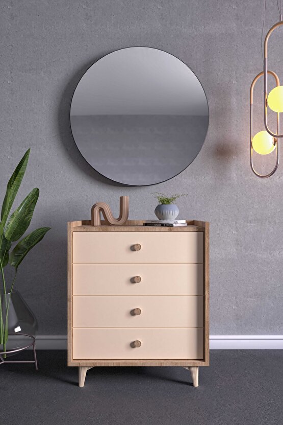 İda 4 Çekmeceli Şifonyer Meşe-Vizon Bej