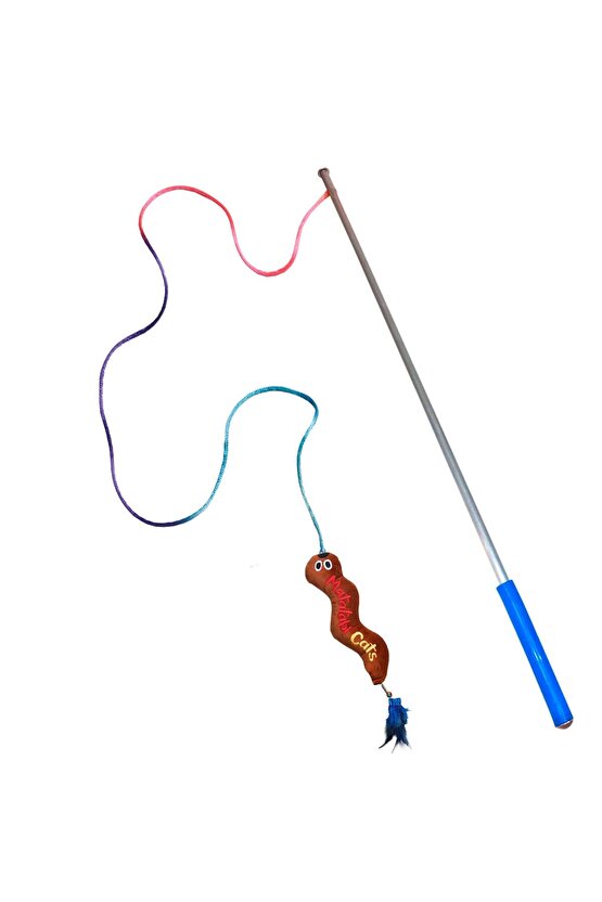 Al. Saplı Wormy Kedi Oltası, Sesli Peluş Kedi Oyuncaklı - Doğal Matatabi Içerikli