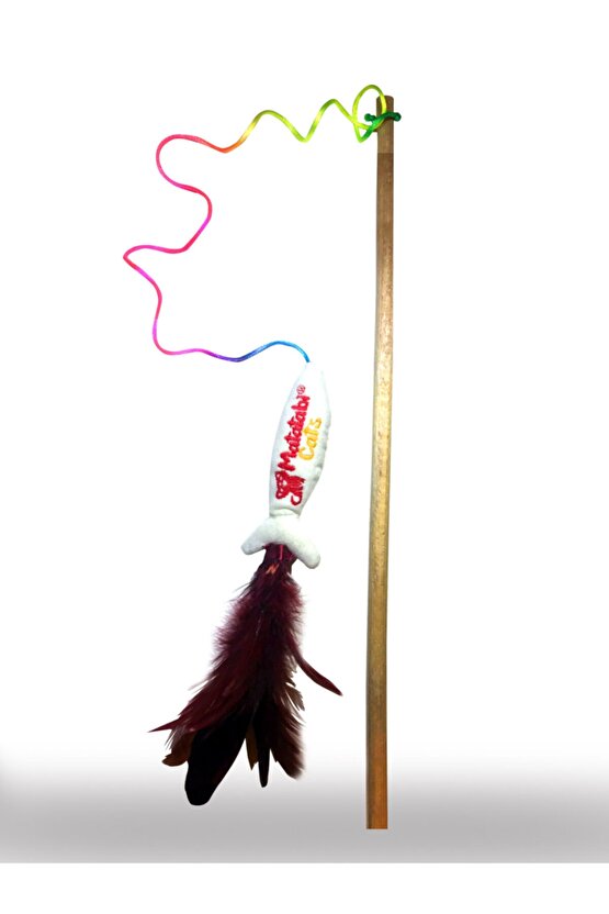 Jr. Fish Kedi Oltası Ahşap Saplı, Sesli Kumaş Kedi Oyuncağı (Kedi NanesiOtu İçermez)