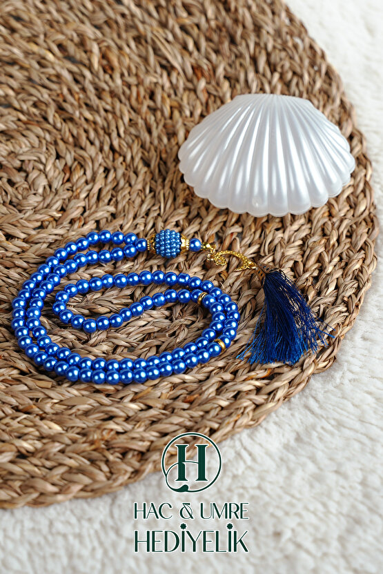 Tesbih Hediyelik | Özel Gün Davet Hediyesi | Deniz Kabuğu Kutulu 99lu İnci Tesbih Vav Süslü Püsküllü
