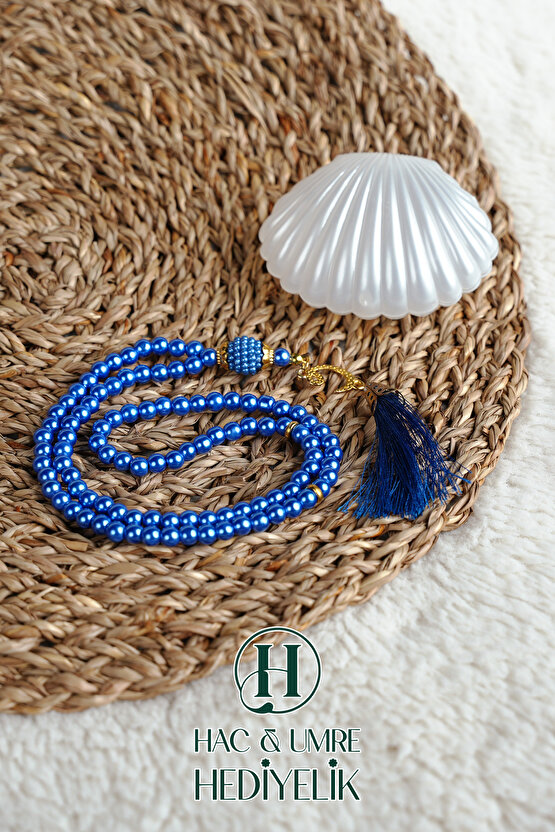 Tesbih Hediyelik | Özel Gün Davet Hediyesi | Deniz Kabuğu Kutulu 99lu İnci Tesbih Vav Süslü Püsküllü