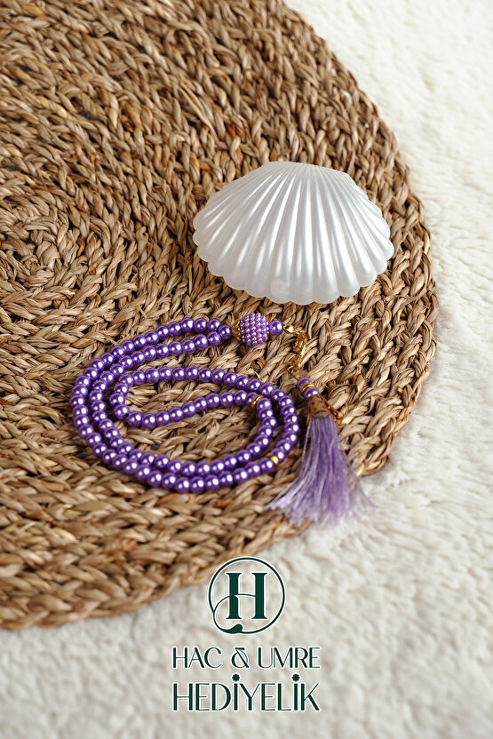 Tesbih Hediyelik | Özel Gün Davet Hediyesi | Deniz Kabuğu Kutulu 99lu İnci Tesbih Vav Süslü Püsküllü