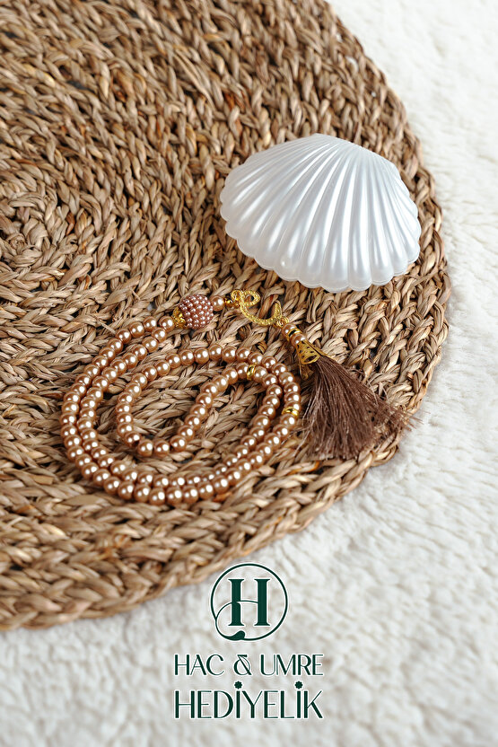Tesbih Hediyelik | Özel Gün Davet Hediyesi | Deniz Kabuğu Kutulu 99lu İnci Tesbih Vav Süslü Püsküllü