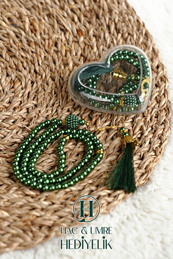 Hediyelik Tesbih | 99lu İnci Tesbih Vav İmameli Püsküllü Kalp Kutulu | Hac Umre Gün Davet Hediyesi