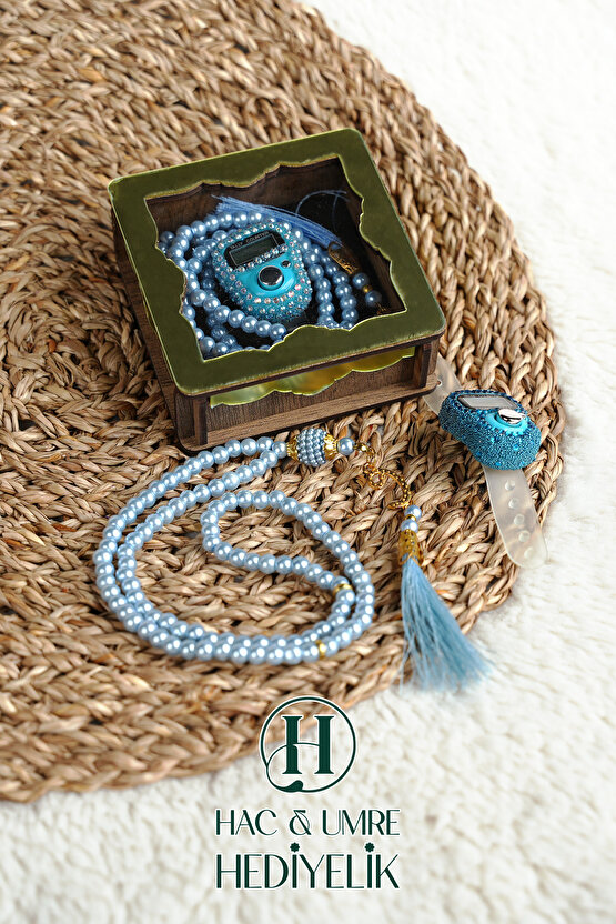 Hediyelik Tesbih Seti | Ahşap Kutulu Elektronik Tesbih ve 99lu İnci Tespih | Özel Gün Hediyesi